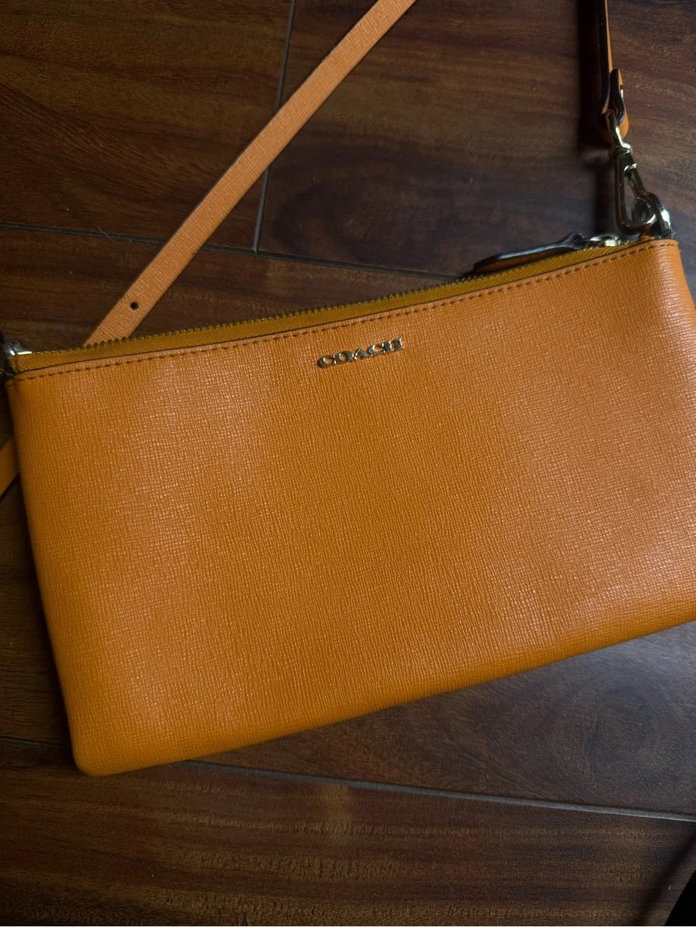 Coach Orange Leather Crossbody with Gold Chain Detail